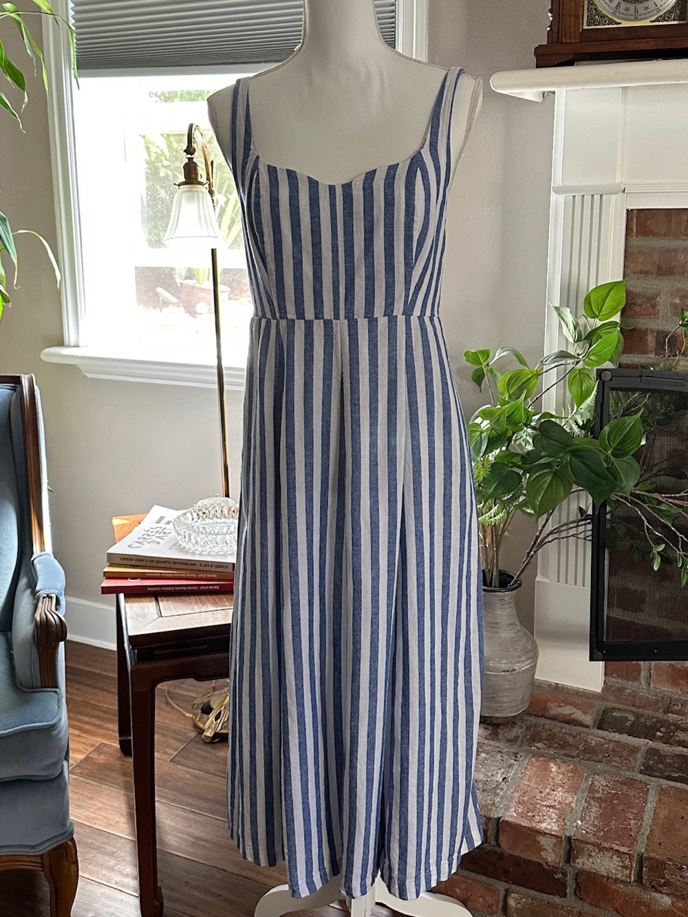 Old Navy Blue and White Striped Midi Dress